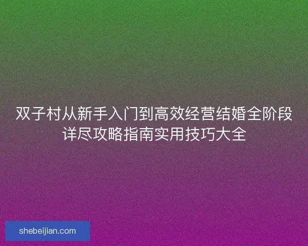 双子村从新手入门到高效经营结婚全阶段详尽攻略指南实用技巧大全 双子村从新手入门到高效经营结婚全阶段详尽攻略指南实用技巧大全