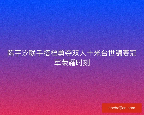 陈芋汐联手搭档勇夺双人十米台世锦赛冠军荣耀时刻